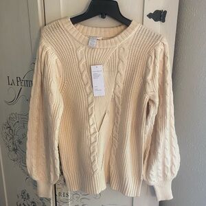 NWT Design History Cream Sweater with puff sleeves